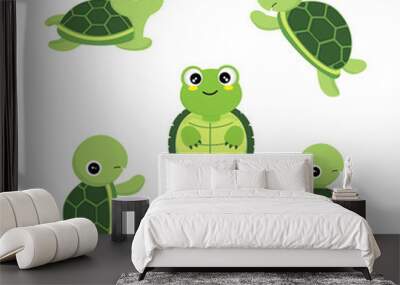 Cute cartoon turtles in different actions . Wall mural